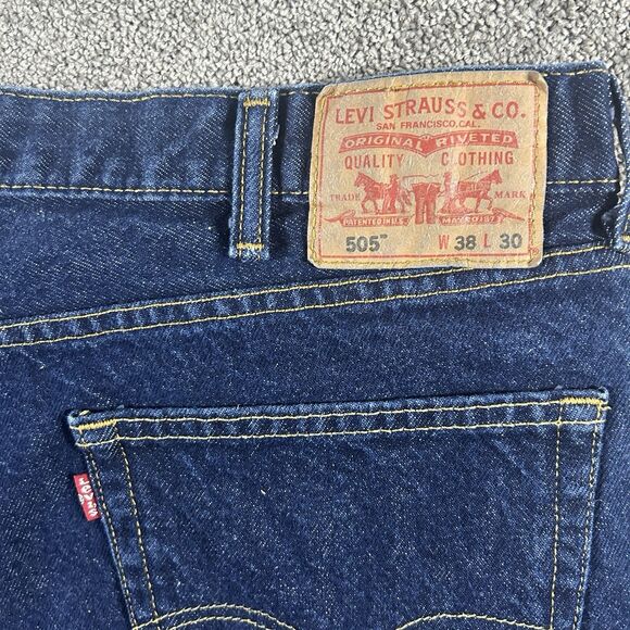 Levis 505 Jeans Mens 38x25 Hemmed Blue Denim Regular Fit Straight Leg Dark - Picture 16 of 16